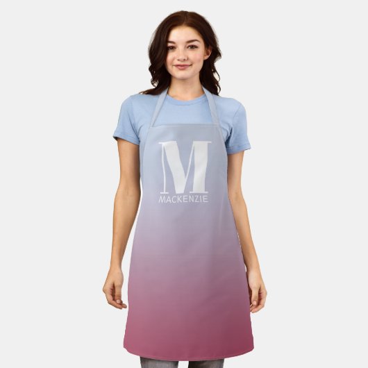 Tablier Monogramme Nom initial Gradient rose bleu (Porté)