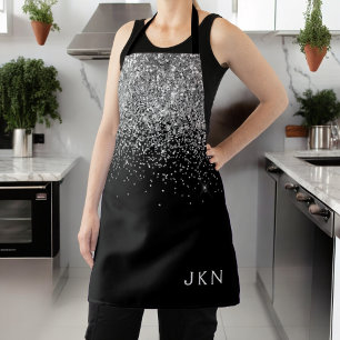 Tablier Monogramme Nom Paillettes Argent Noir Féminin