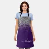 Tablier Monogramme Nom Paillettes Argent Violet Fille (Porté)