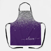 Tablier Monogramme Nom Paillettes Argent Violet Fille (Recto)