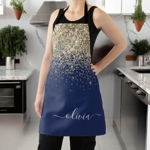 Tablier Monogramme Nom Paillettes Bleu Marine Or Féminin