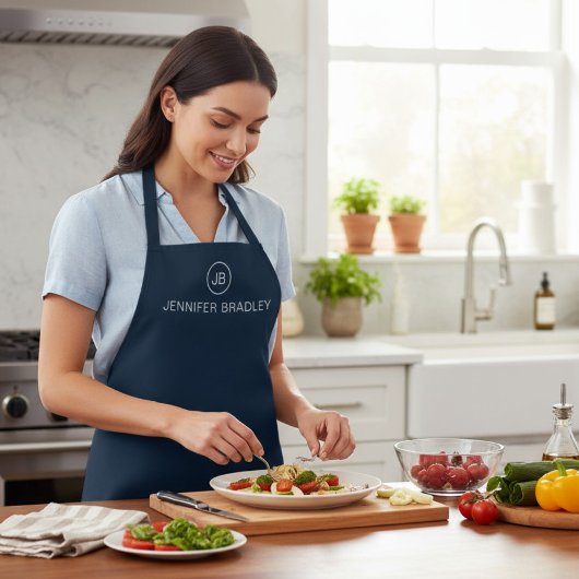 Tablier Monogramme Nom personnalisé Bleu et blanc