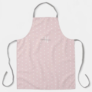 Tablier Monogramme Nom personnalisé Pois blancs gris rose
