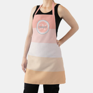 Tablier Monogramme nom rose pâle rayé moderne
