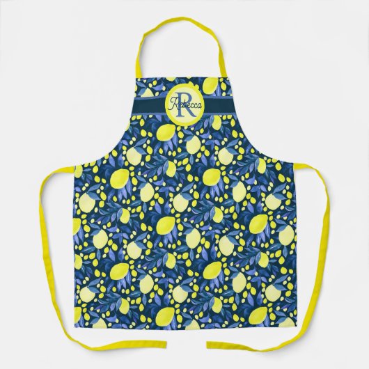 Tablier Monogramme Nom Rustique Citron Citrons Chic Feuill (Recto)