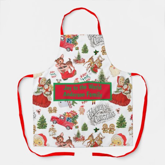 Tablier Monogramme Nom Vintage Noël | (Recto)