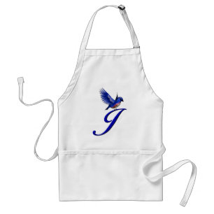 Tablier Monogramme Oiseau Bleu Initial J