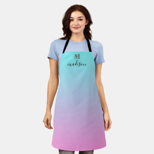 Tablier Monogramme ombré dégradé bleu aqua rose moderne