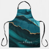 Tablier Monogramme Or en Géode d'Agate Bleu Vert Aqua (Recto)