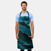 Tablier Monogramme Or en Géode d'Agate Bleu Vert Aqua (Porté)