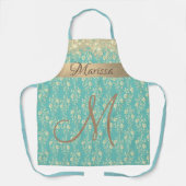 Tablier Monogramme or Floral sur Turquoise vert (Recto)