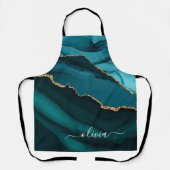 Tablier Monogramme Or Geode Agate Bleu Vert Aqua Sarcelle  (Recto)