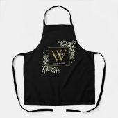 Tablier Monogramme Or Noir Feuilles De Verdure Aquarelle (Recto)