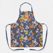 Tablier Monogramme orangé et bleu de la Chinoiserie Oiseau (Recto)