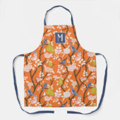 Tablier Monogramme orangé et bleu de la Chinoiserie Oiseau (Recto)