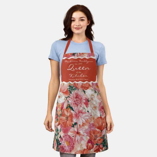 Tablier Monogramme orange rose floral (Porté)