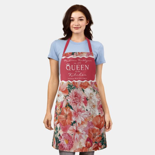 Tablier Monogramme orange rose floral (Porté)