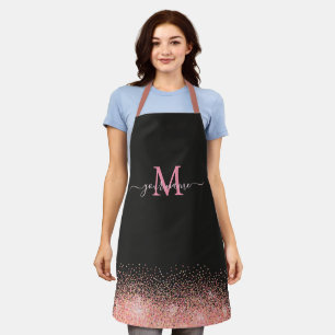 Tablier Monogramme Paillettes de strass or rose et prénom