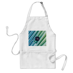 Tablier Monogramme personnalisé Abstrait bleu vert Adulte