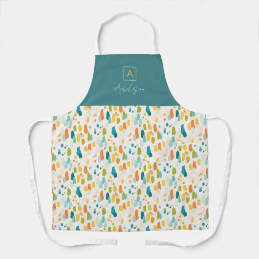 Tablier Monogramme personnalisé Abstrait or Turquoise vert (Recto)