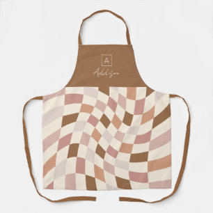 Tablier Monogramme personnalisé Boho Warped Checker