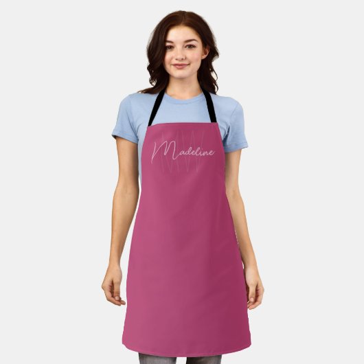 Tablier Monogramme Personnalisé Moderne Rose (Porté)