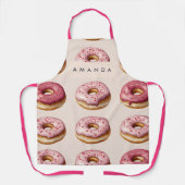 Tablier Monogramme Personnalisé Motif de Donut Rose (Recto)