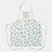 Tablier Monogramme personnalisé, Motif Turquoise, Feuille  (Recto)