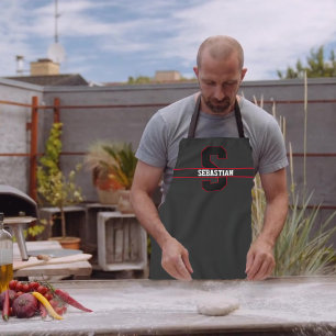 Tablier Monogramme personnalisé noir rouge moderne