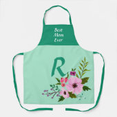 Tablier Monogramme personnalisé Thanksgiving Floral Green (Recto)