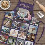Tablier Monogramme Photo Collage Grille Motif Purple Gold<br><div class="desc">Célébrez les joies simples de la famille et des amis avec un élégant tablier de collage photo personnalisé. Si vous préférez un arrière - plan ou un texte dans des couleurs autres que le violet, la lavande et l'or, consultez les instructions ci-dessous. (CONSEIL EN MATIÈRE DE PLACEMENT D'IMAGE : Une...</div>