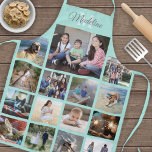 Tablier Monogramme Photo Collage Grille Motif Turquoise Bl<br><div class="desc">Célébrez les joies simples de la famille et des amis avec un élégant tablier de collage photo personnalisé. Si vous préférez un arrière - plan ou un texte dans des couleurs autres que le bleu et le gris turquoises, consultez les instructions ci-dessous. (CONSEIL EN MATIÈRE DE PLACEMENT D'IMAGE : Une...</div>