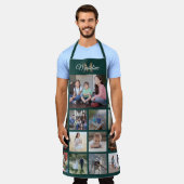 Tablier Monogramme Photo Collage Grille Motif Vert Or (Porté)