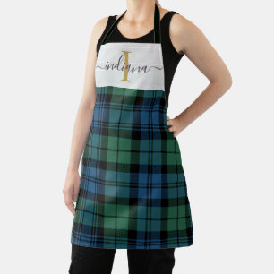 Tablier Monogramme plaqué vert Nom Tartan rustique