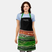 Tablier Monogramme Posh rouge et vert glam Apron (Porté)