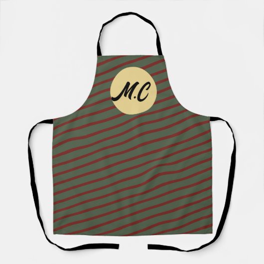 Tablier Monogramme rayures vert forêt et bordeaux Prépa (Recto)