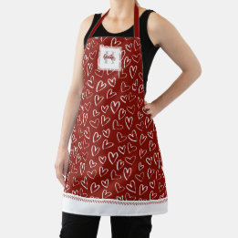 Tablier Monogramme Red Valentine Heart Motif