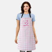 Tablier Monogramme Rétro Élégant Minimal rose et blanc Pla (Porté)