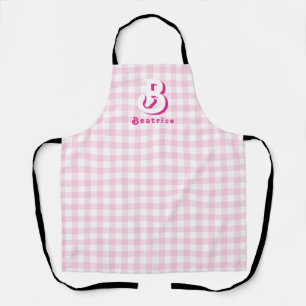Tablier Monogramme Rétro Élégant Minimal rose et blanc Pla