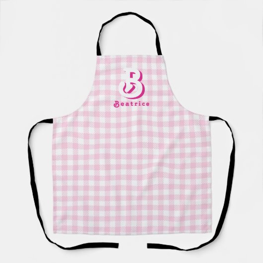 Tablier Monogramme Rétro Élégant Minimal rose et blanc Pla (Recto)