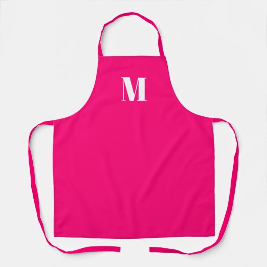 Tablier Monogramme rose chaud fuchsia personnalisé initial (Recto)