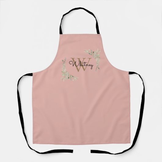 Tablier Monogramme rose dorée Script Floraison (Recto)