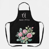 Tablier Monogramme Rose Floral Personnalisé (Recto)
