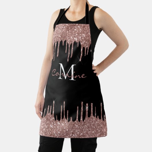 Tablier Monogramme Rose Parties scintillant or Lecteur noi (Insitu)