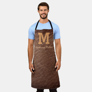 Tablier Monogramme Russe Cuir Brown Nom Script Moderne