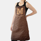 Tablier Monogramme Russe Cuir Brown Nom Script Moderne (Insitu)