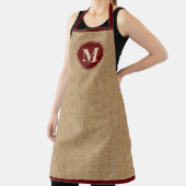 Tablier Monogramme rustique Bourgogne Faux Burlap (Insitu)