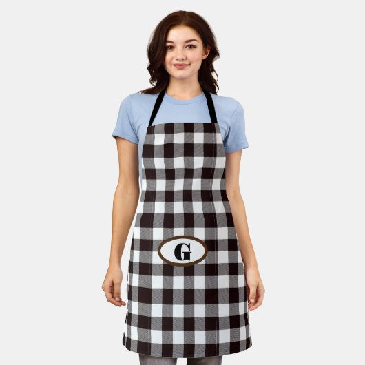 Tablier Monogramme Rustique Chic Plaid (Porté)