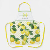 Tablier Monogramme rustique citrons d'aquarelle rayures (Recto)