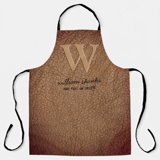 Tablier Monogramme rustique marron cuir noir script or (Recto)
